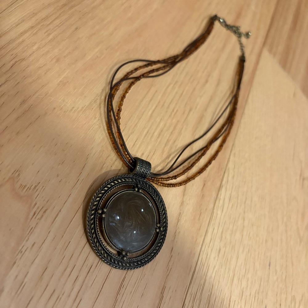 Witchy Bronze Beaded Pendant Necklace